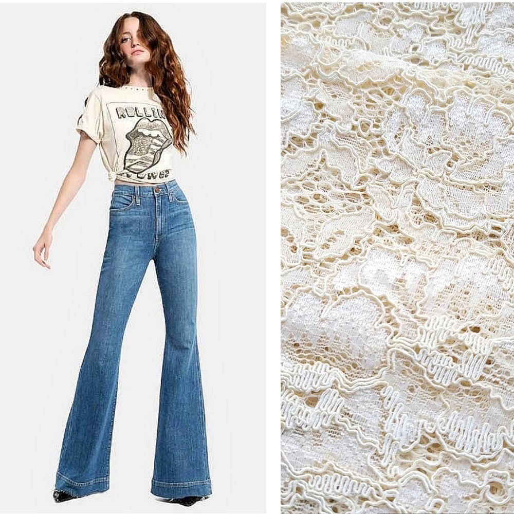 NWOT Alice + Olivia Y2K Patchwork Lace Godet Flared Bell Denim Jeans